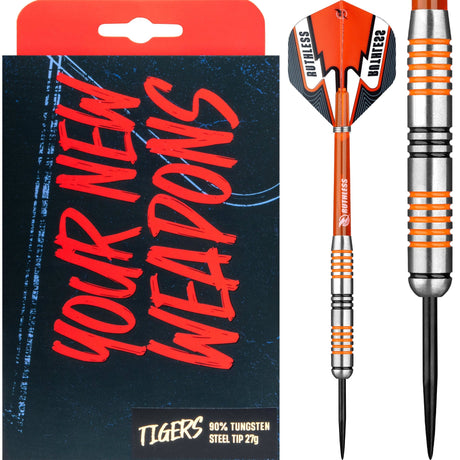 Ruthless Tigers Darts - 90% Steel Tip Tungsten - Ringed - 27g 27g