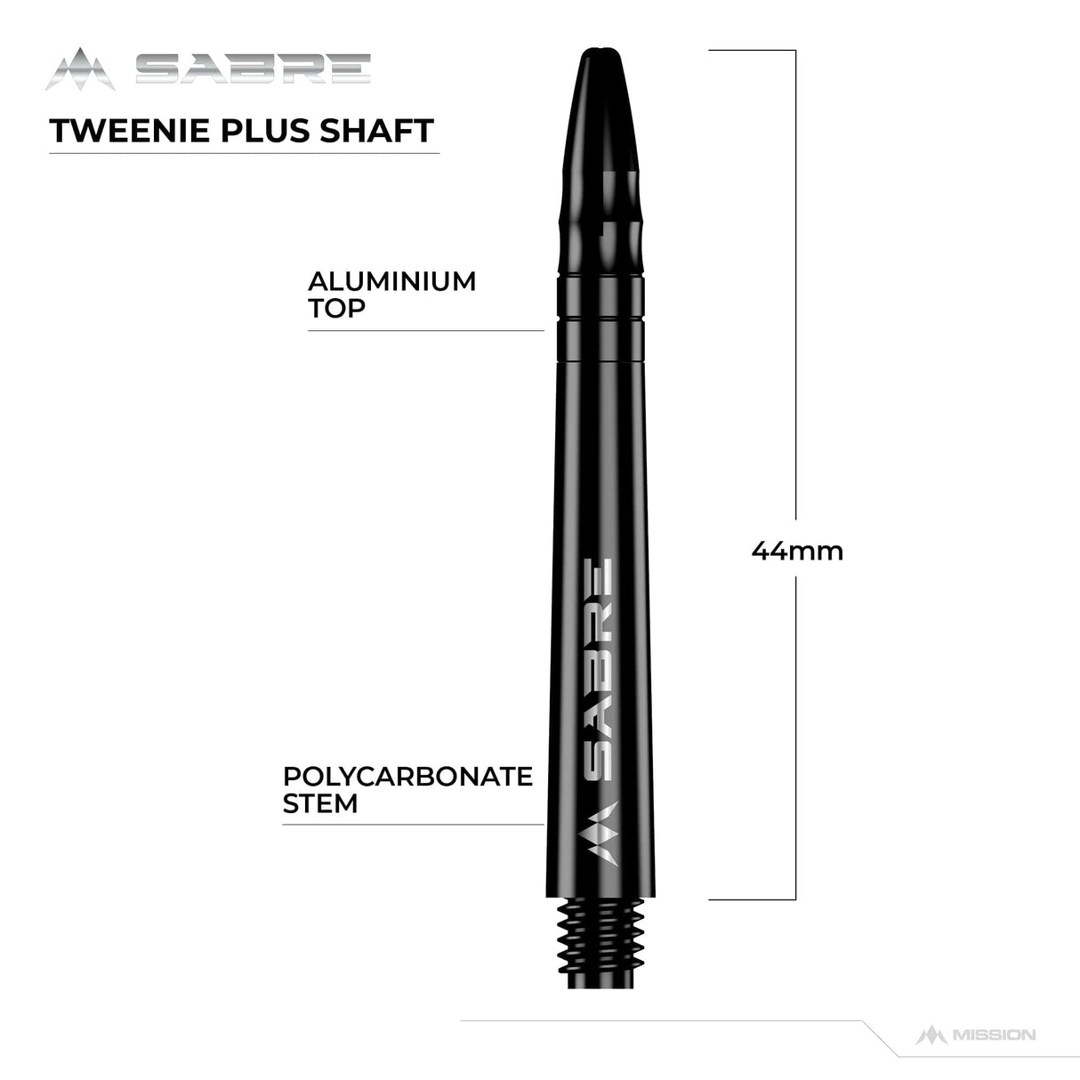 Mission Sabre Shafts - Polycarbonate Dart Stems - Black - Black Top