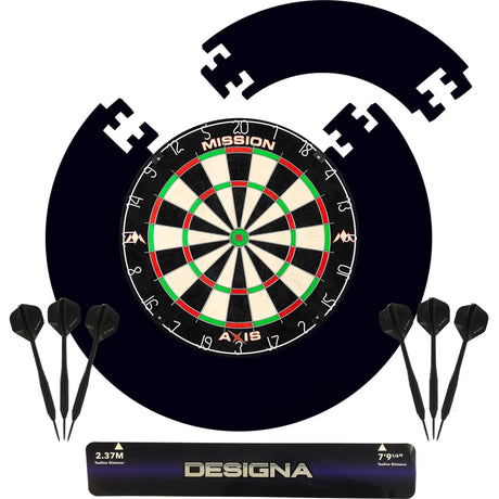 Dartboard Set: Mission Axis Dartboard + Black Jigsaw Surround + Throwline + 6 Darts
