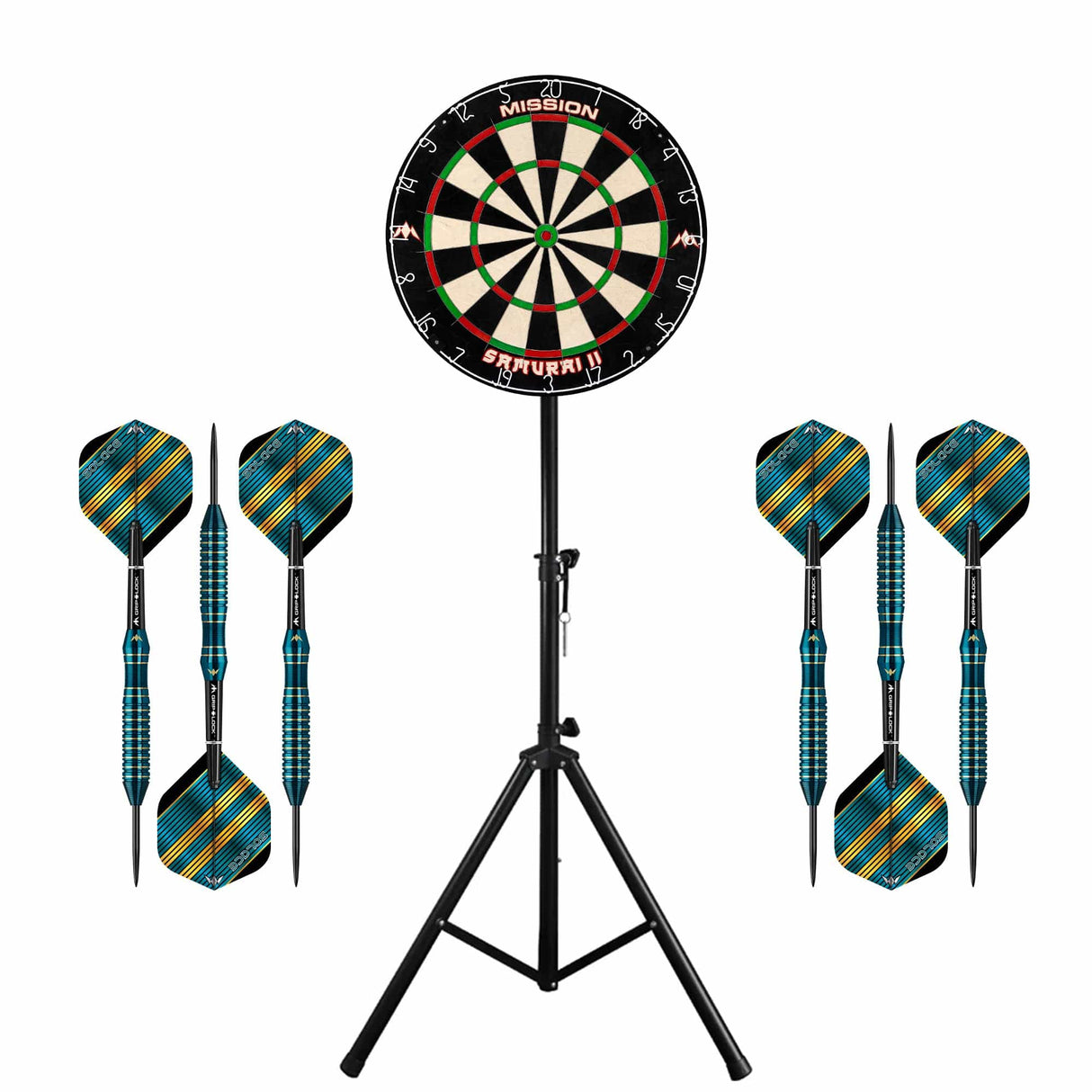 Mission Samurai II Dartboard & Stand Set - Dart Board, Stand & 2 sets of Brass Darts