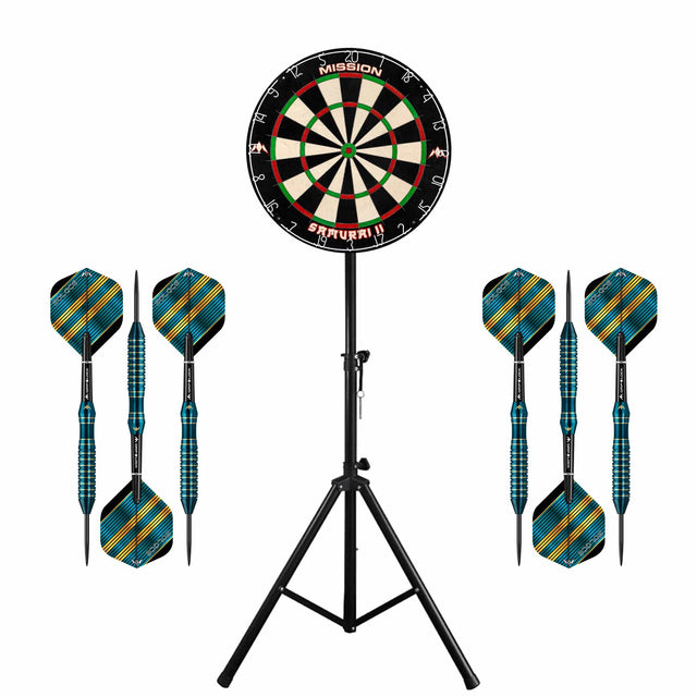 Mission Samurai II Dartboard & Stand Set - Dart Board, Stand & 2 sets of Brass Darts