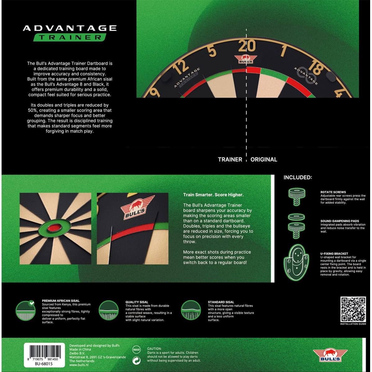 Bulls Advantage Gold Trainer Dartboard - Thinner Doubles & Trebles