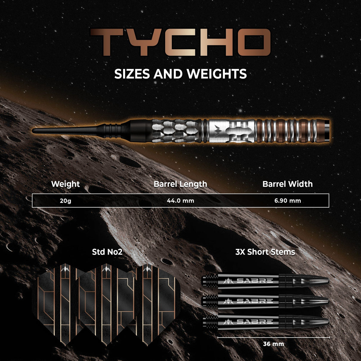 Mission Tycho Darts - Soft Tip - 90% Tungsten - Black & Bronze PVD - 20g