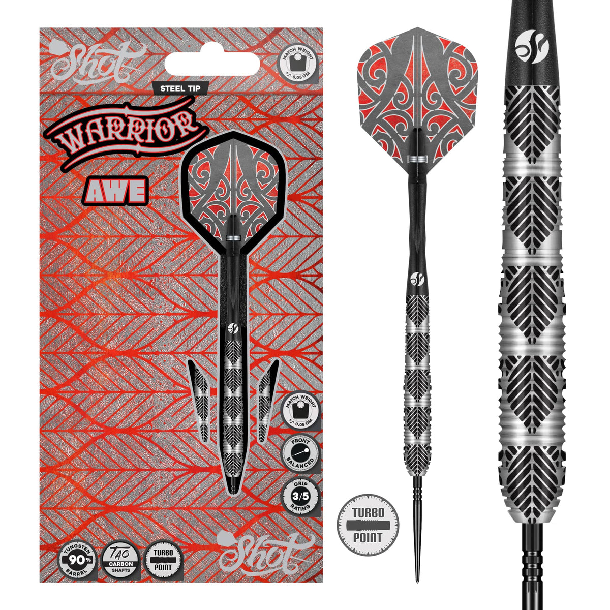 Shot Warrior TP Darts - Steel Tip - 90% Tungsten - Awe