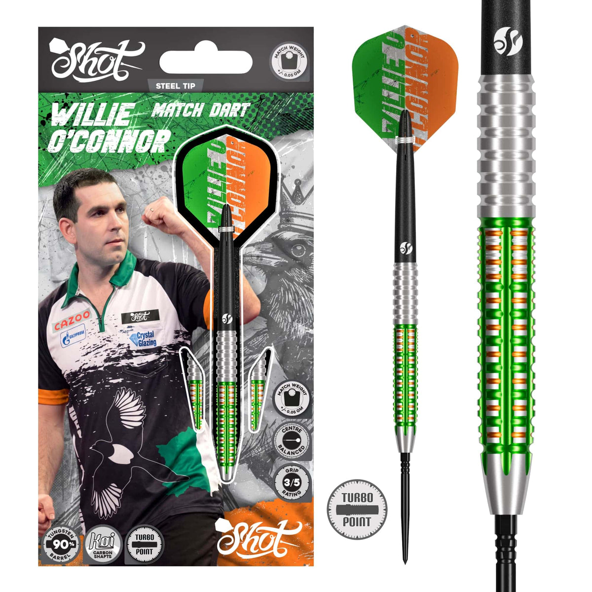 Shot Pro Series Turbo Darts - Steel Tip - 90% Tungsten - Willie O Connor
