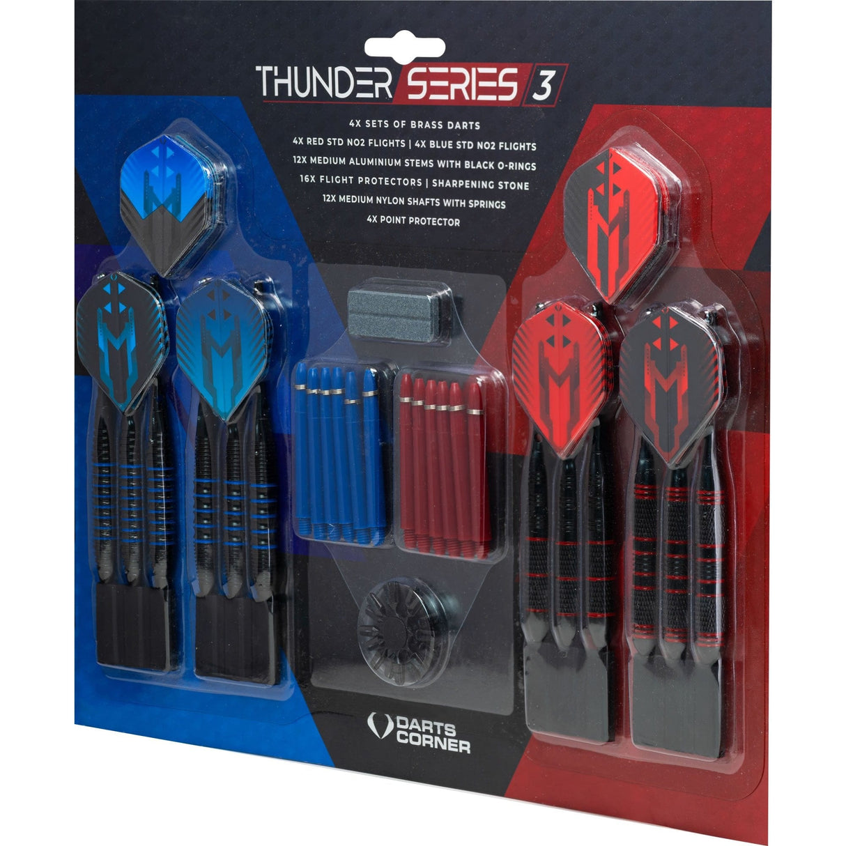 *Darts Corner - Thunder Series 3 - Steel Tip Brass - 4 Sets Darts - Blue & Red - 21g 22g 23g 24g 23g