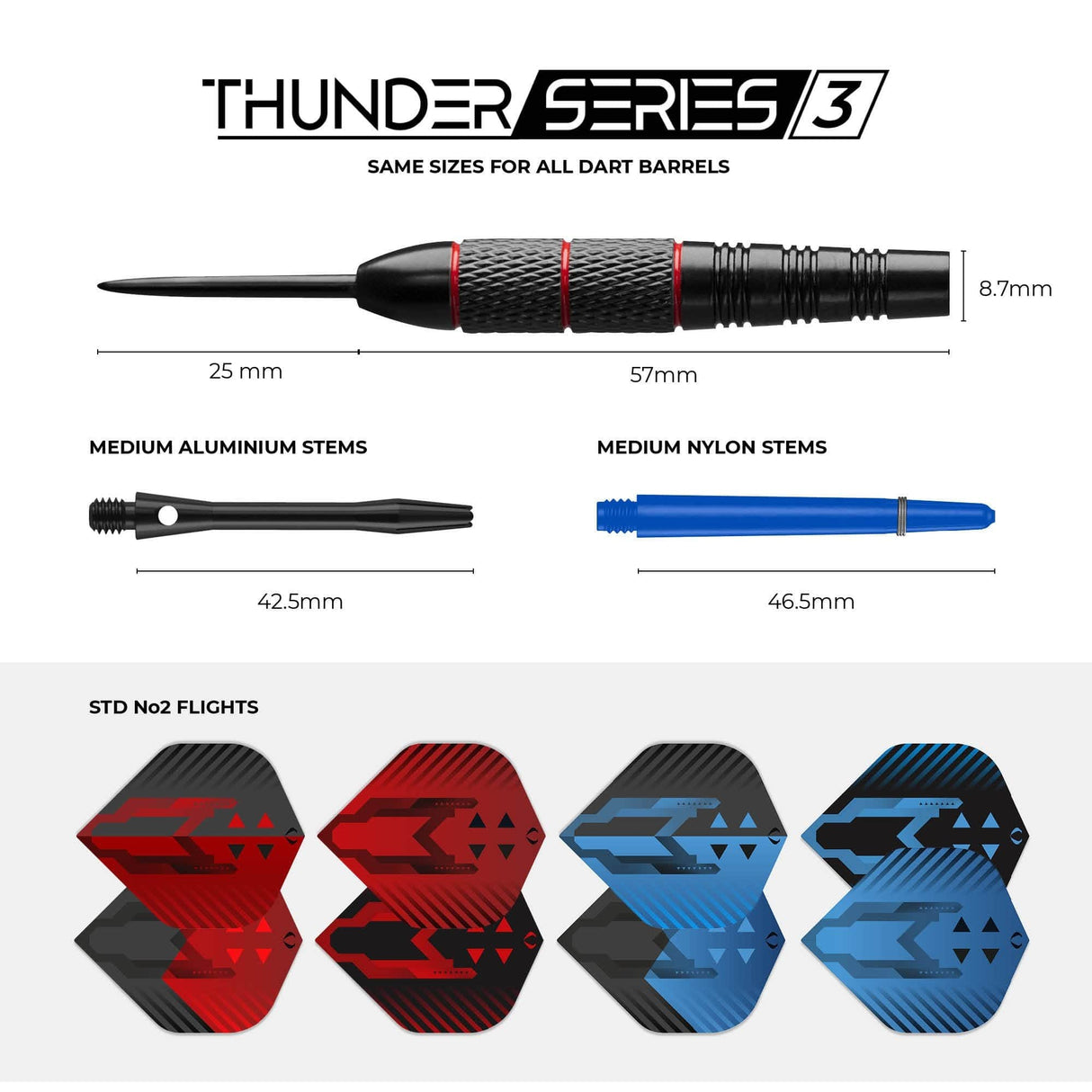 *Darts Corner - Thunder Series 3 - Steel Tip Brass - 4 Sets Darts - Blue & Red - 21g 22g 23g 24g 23g