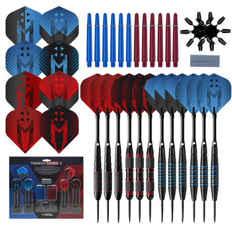 *Darts Corner - Thunder Series 3 - Steel Tip Brass - 4 Sets Darts - Blue & Red - 21g 22g 23g 24g 23g