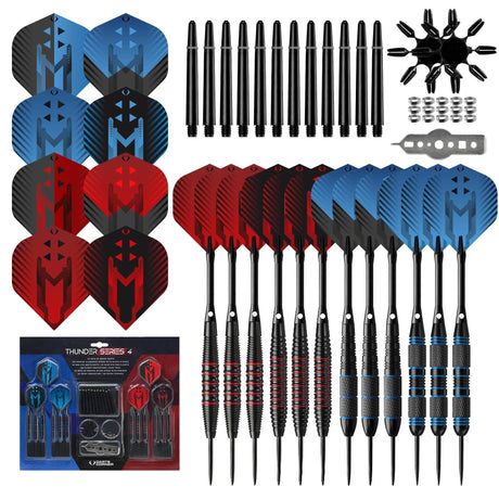 *Darts Corner - Thunder Series 4 - Steel Tip Brass - 4 Sets Darts - Blue & Red - 21g 22g 23g 24g 23g