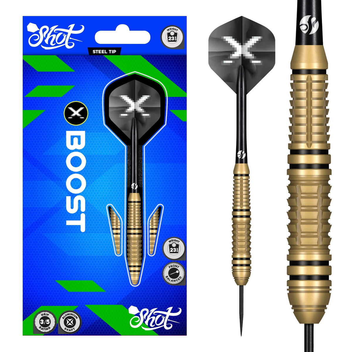 Shot X-Boost Darts - Steel Tip - Brass