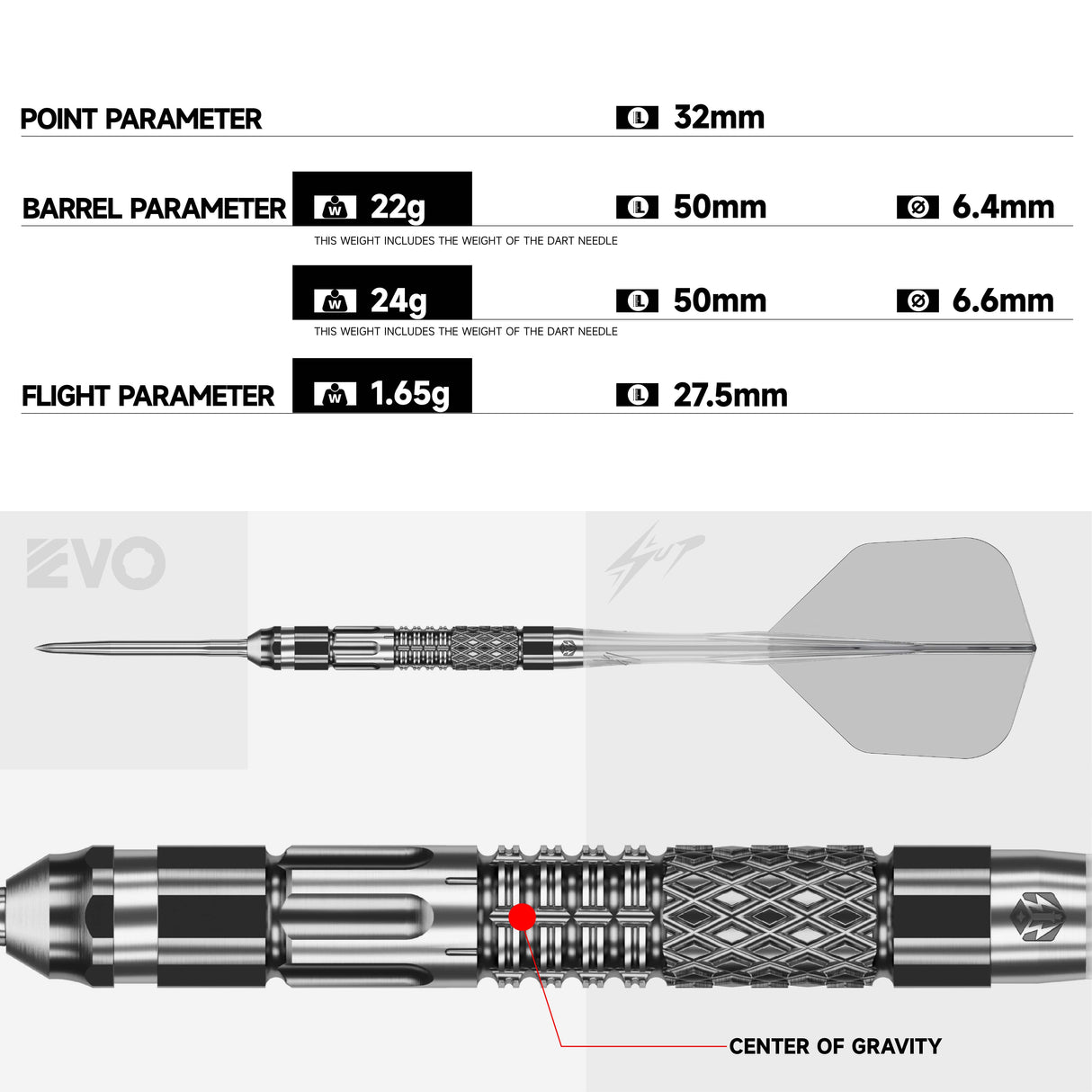Caliburn Players Darts - Steel Tip - 90% Tungsten - XT