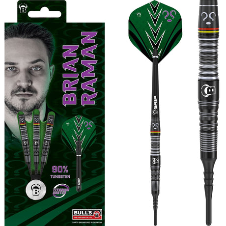 BULL'S Brian Raman Darts - Soft Tip - 90% Tungsten - Black Titanium 18g