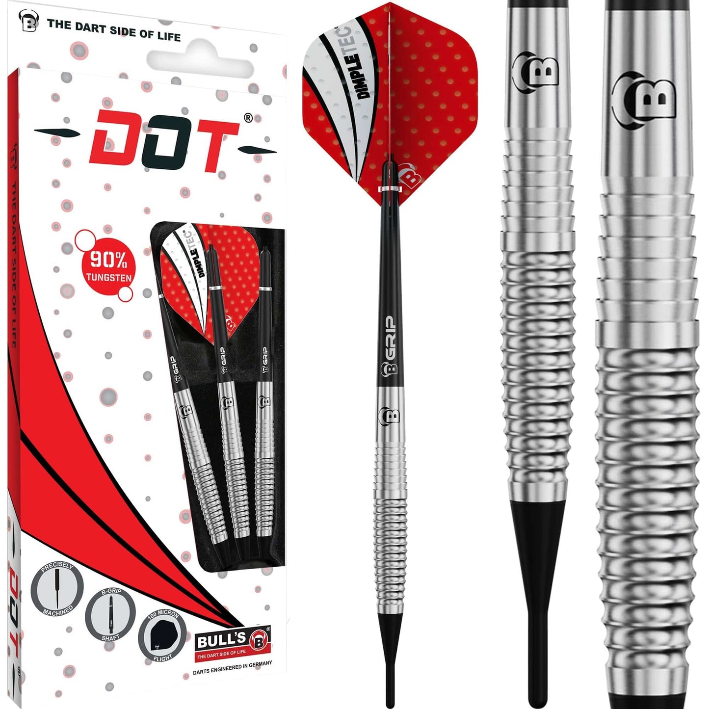BULL'S Dot D1 Darts - Soft Tip - 90% Tungsten - Rear Shark 18g