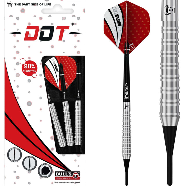 BULL'S Dot D3 Darts - Soft Tip - 90% Tungsten - Twin Ring 18g