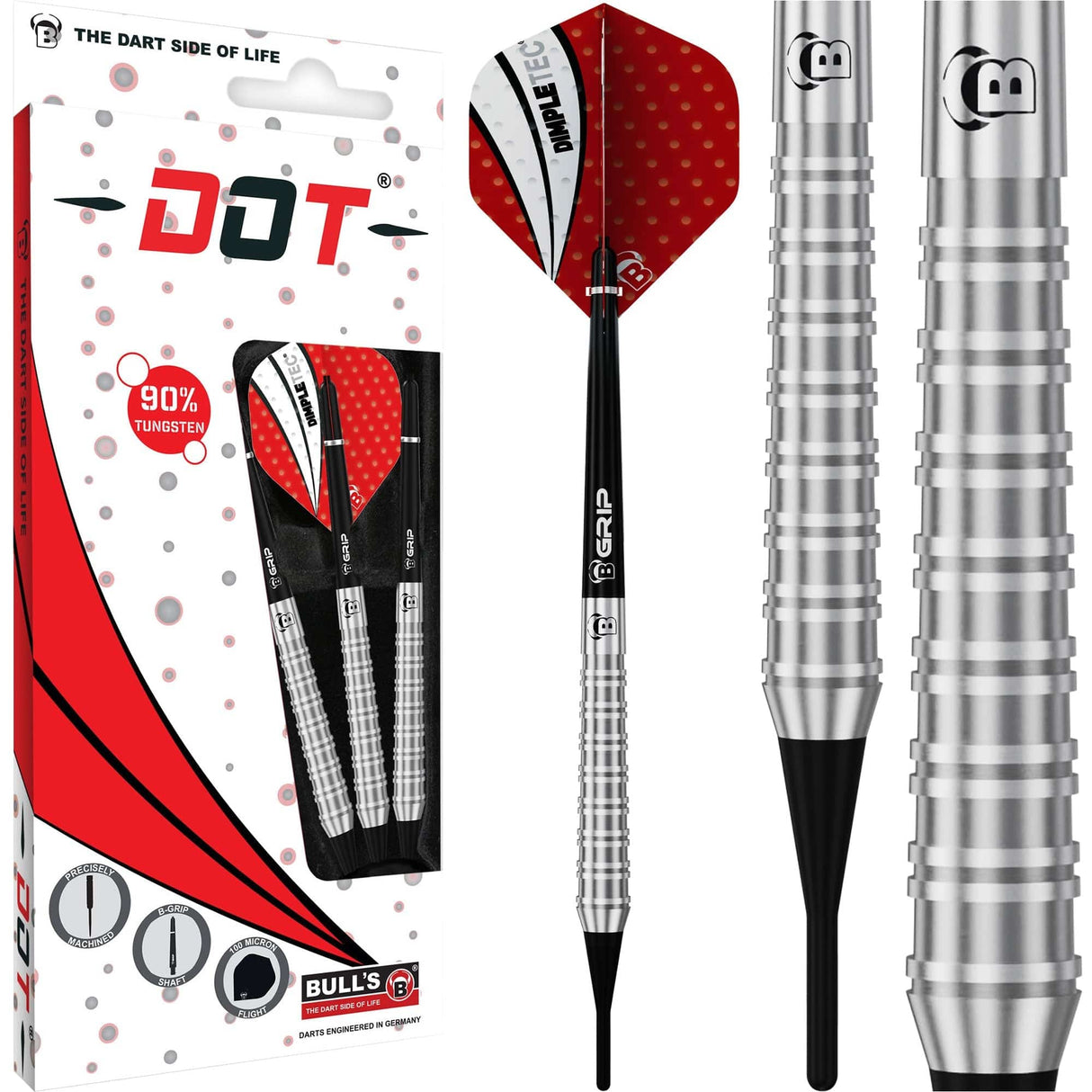 BULL'S Dot D3 Darts - Soft Tip - 90% Tungsten - Twin Ring 18g