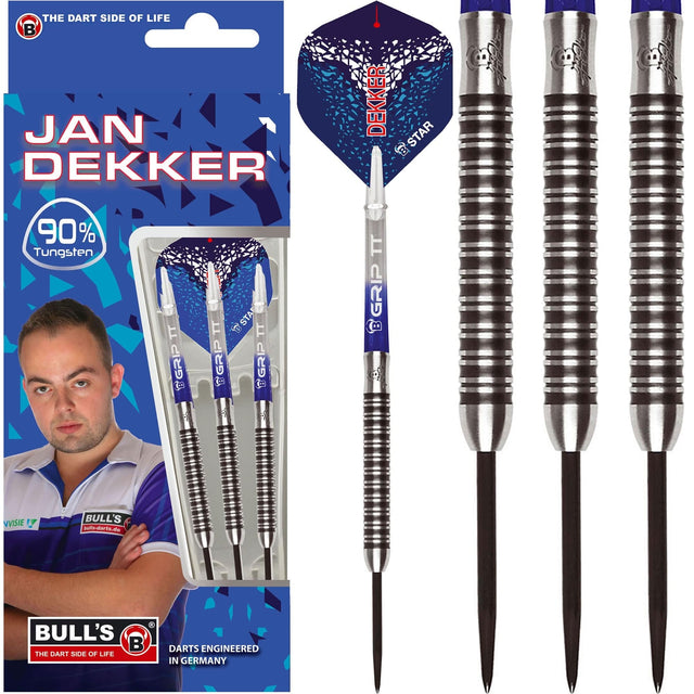 BULL'S Jan Dekker Darts - Steel Tip - 90% Tungsten - Black Ring 22g