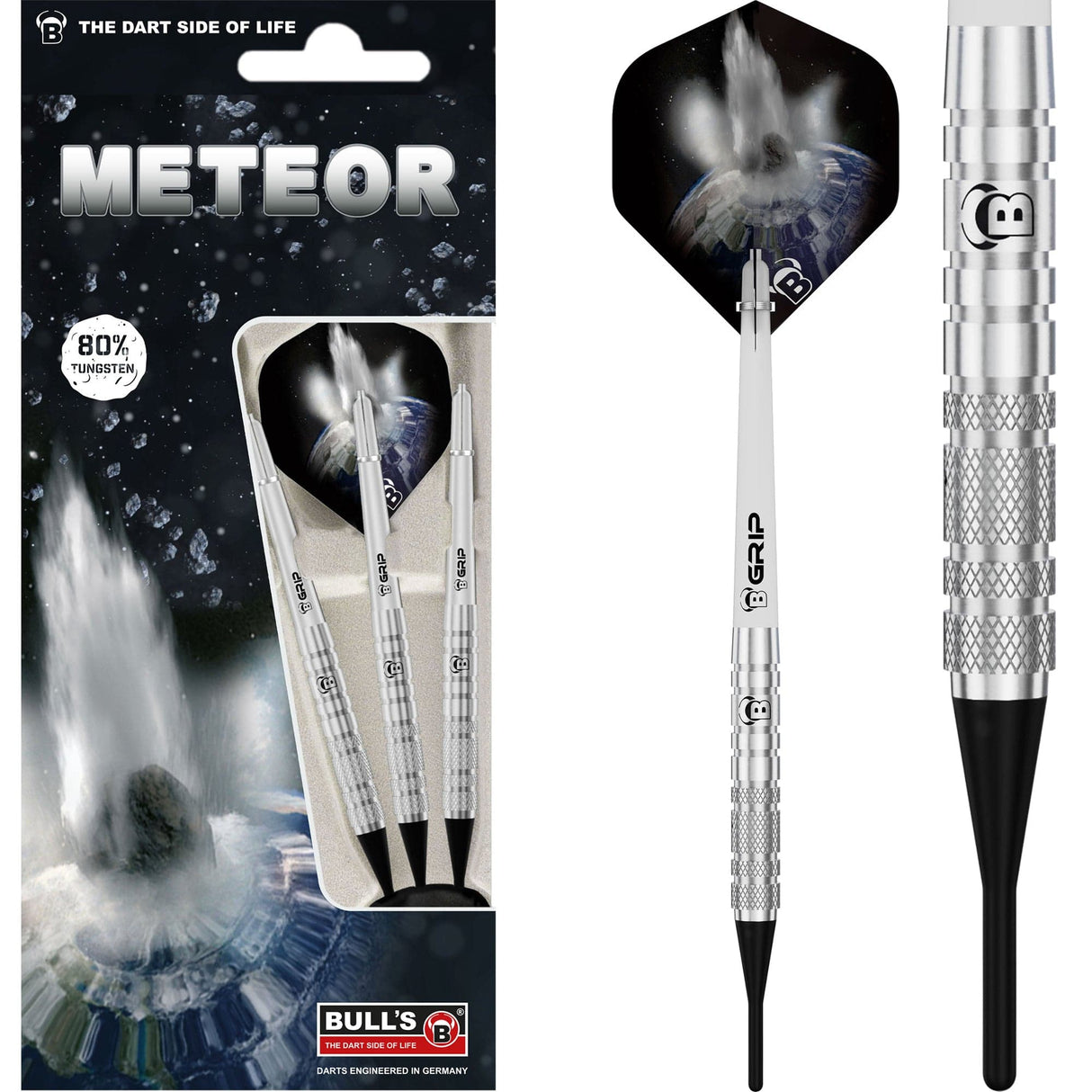 BULL'S Meteor Darts - Soft Tip - 80% Tungsten - MT1 - Front Knurl 16g