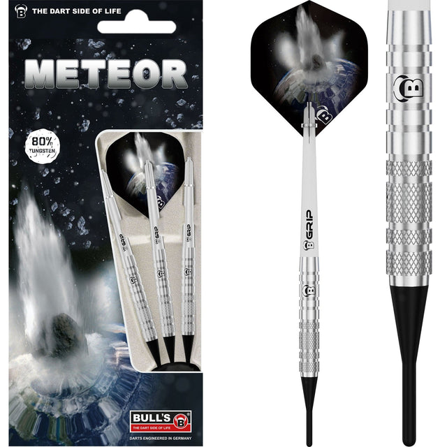 BULL'S Meteor Darts - Soft Tip - 80% Tungsten - MT1 - Front Knurl 16g