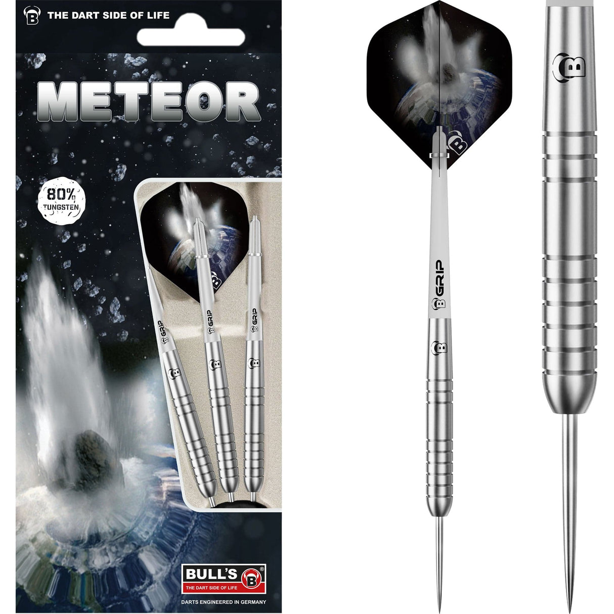 BULL'S Meteor Darts - Steel Tip - 80% Tungsten - MT7 - Ringed 24g