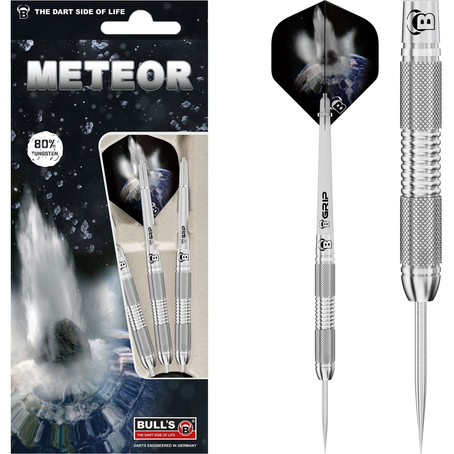BULL'S Meteor Darts - Steel Tip - 80% Tungsten - MT9 - Twin Knurl 25g