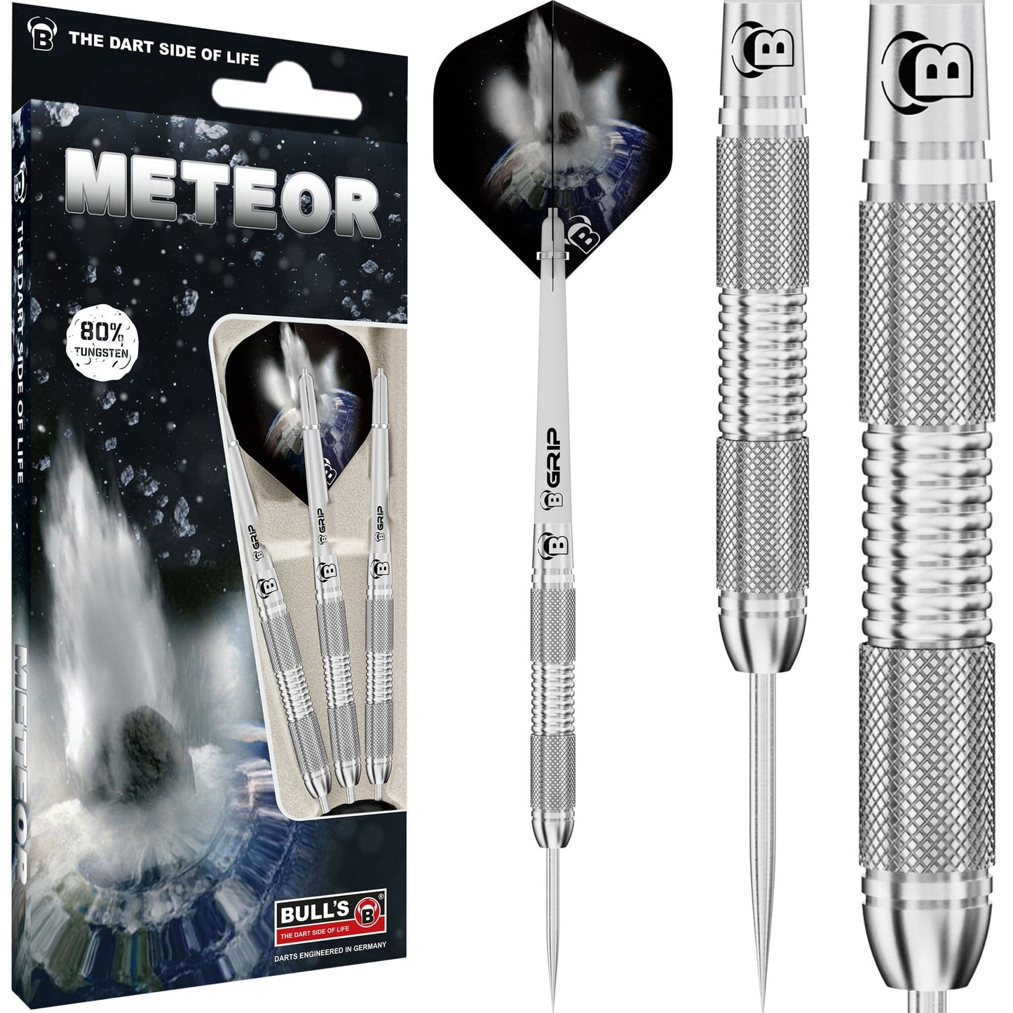 BULL'S Meteor Darts - Steel Tip - 80% Tungsten - MT9 - Twin Knurl 25g