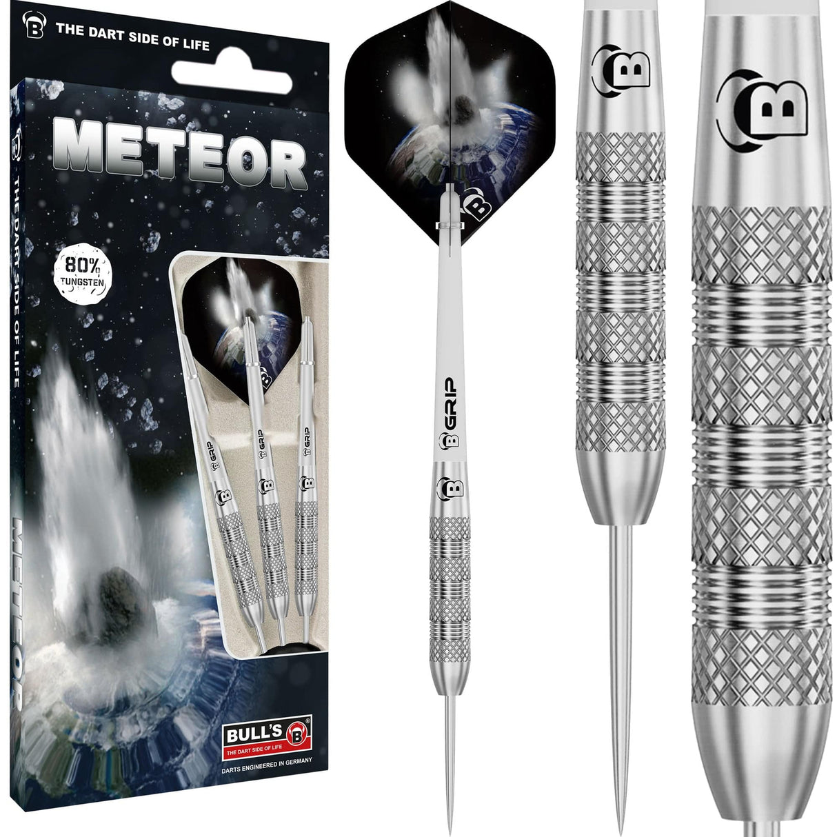 BULL'S Meteor Darts - Steel Tip - 80% Tungsten - MT2 - Quad Knurl 20g