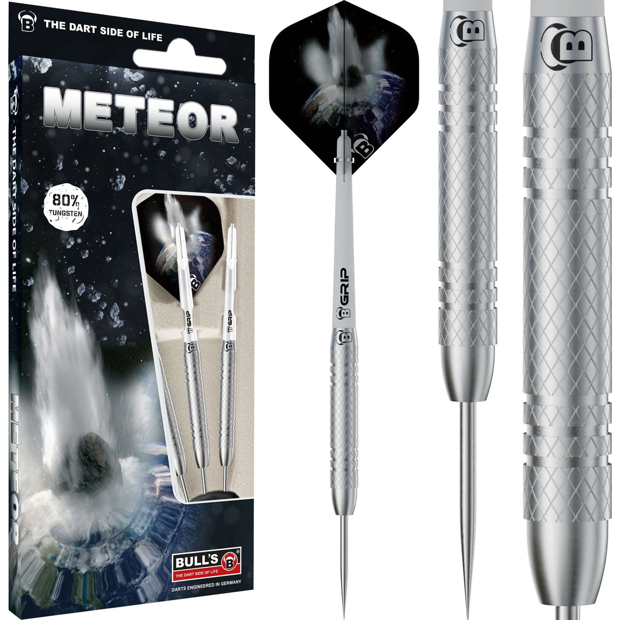 BULL'S Meteor Darts - Steel Tip - 80% Tungsten - MT8 - Fine Knurl 24g