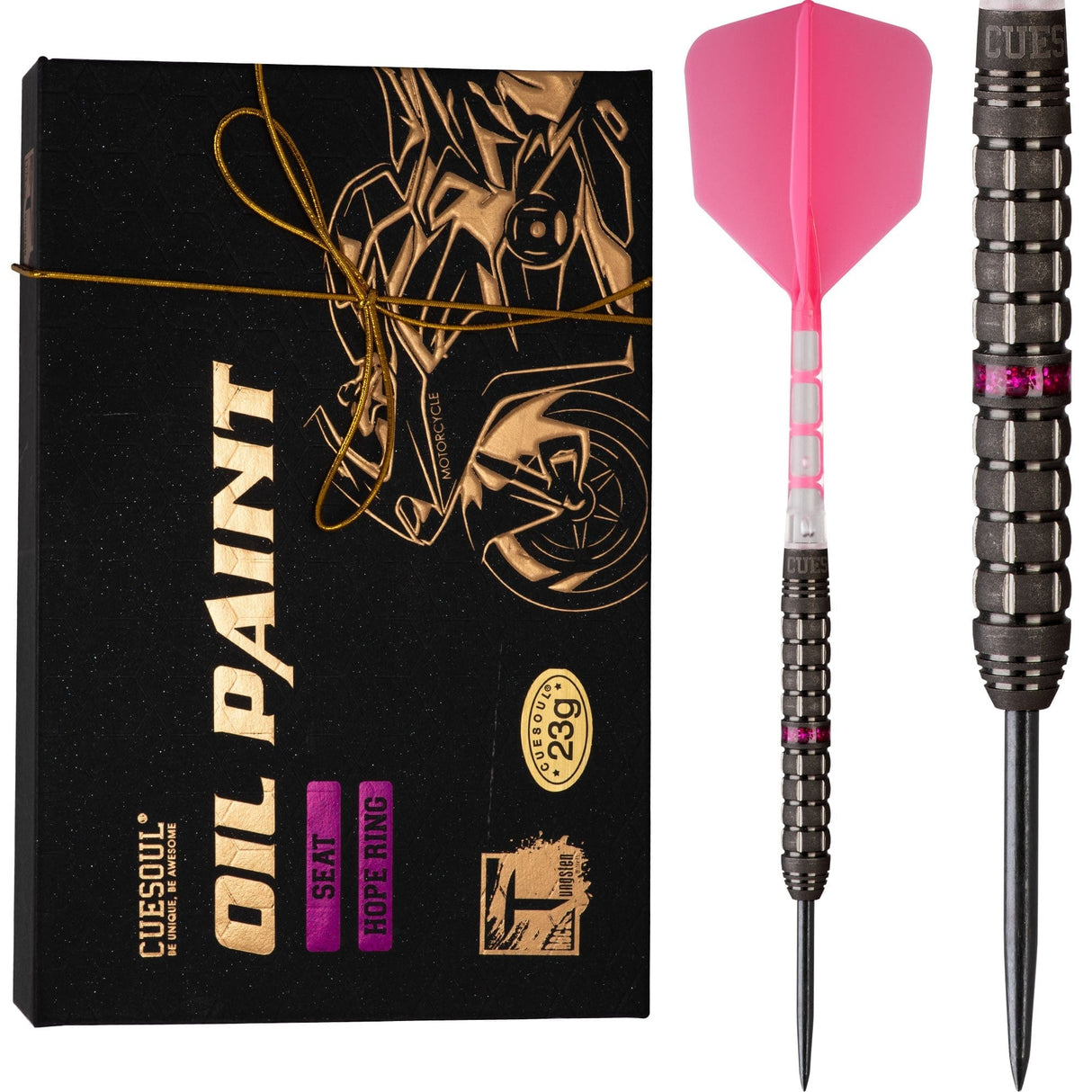 Cuesoul Motorcycle Darts - Steel Tip Tungsten - Seat - Hope Ring - Pink 23g