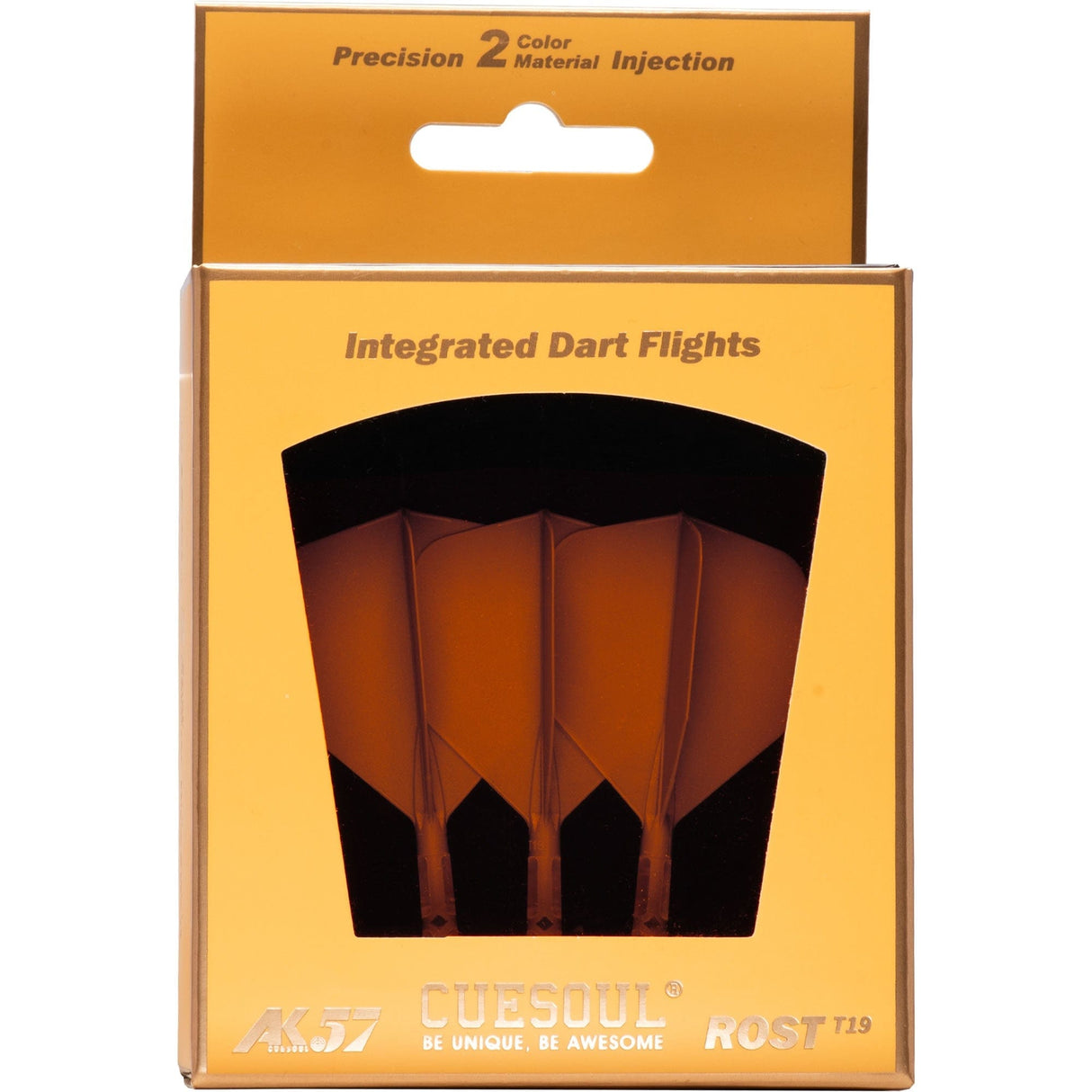 *Cuesoul Rost T19 Integrated Dart Shaft and Flights - Big Wing - Clear with Orange Flight