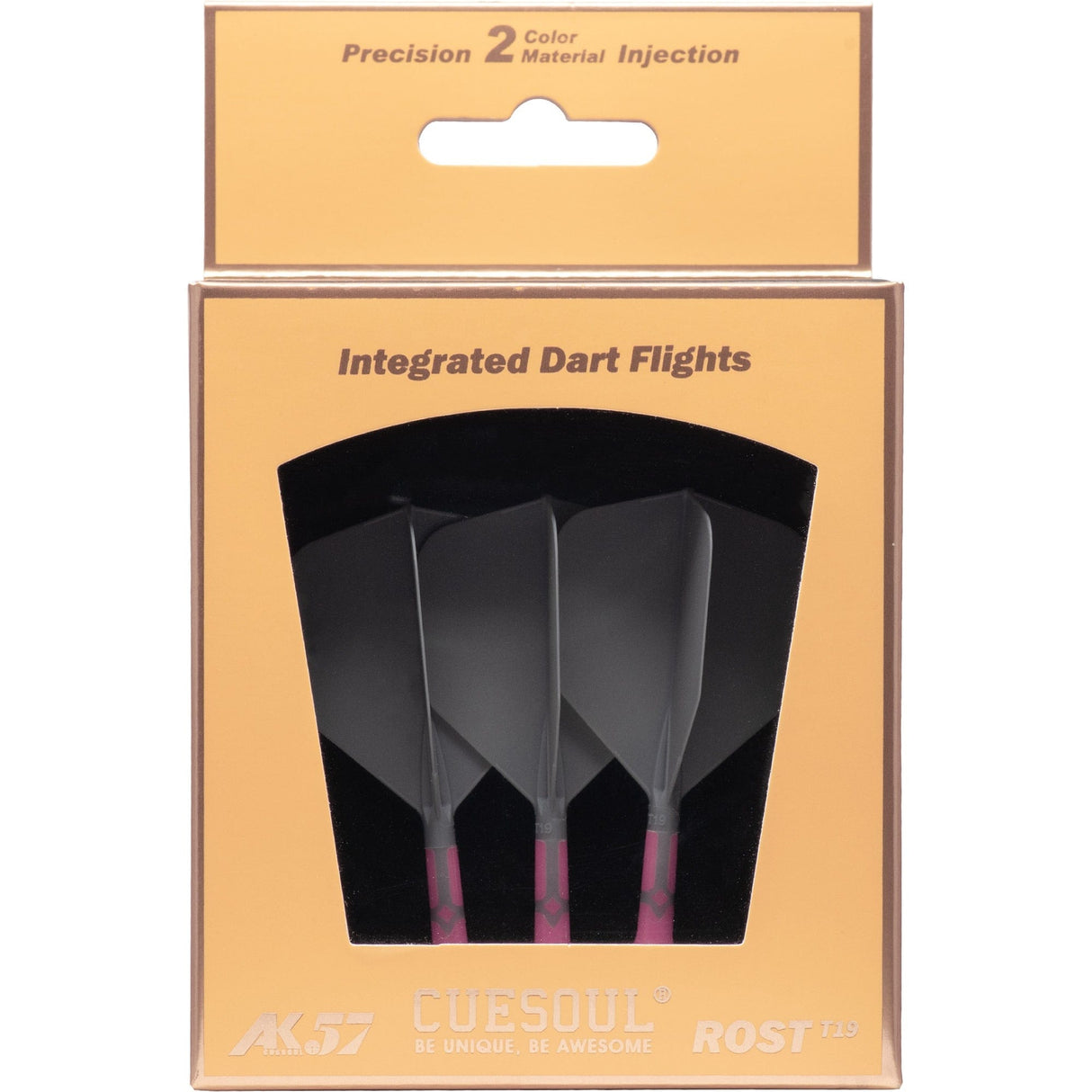 Cuesoul Rost T19 Integrated Dart Shaft and Flights - Big Wing - Pink with Grey Flight