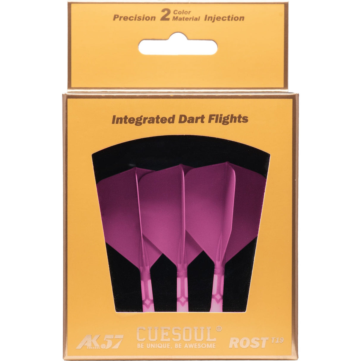 Cuesoul Rost T19 Integrated Dart Shaft and Flights - Big Wing - White with Pink Flight