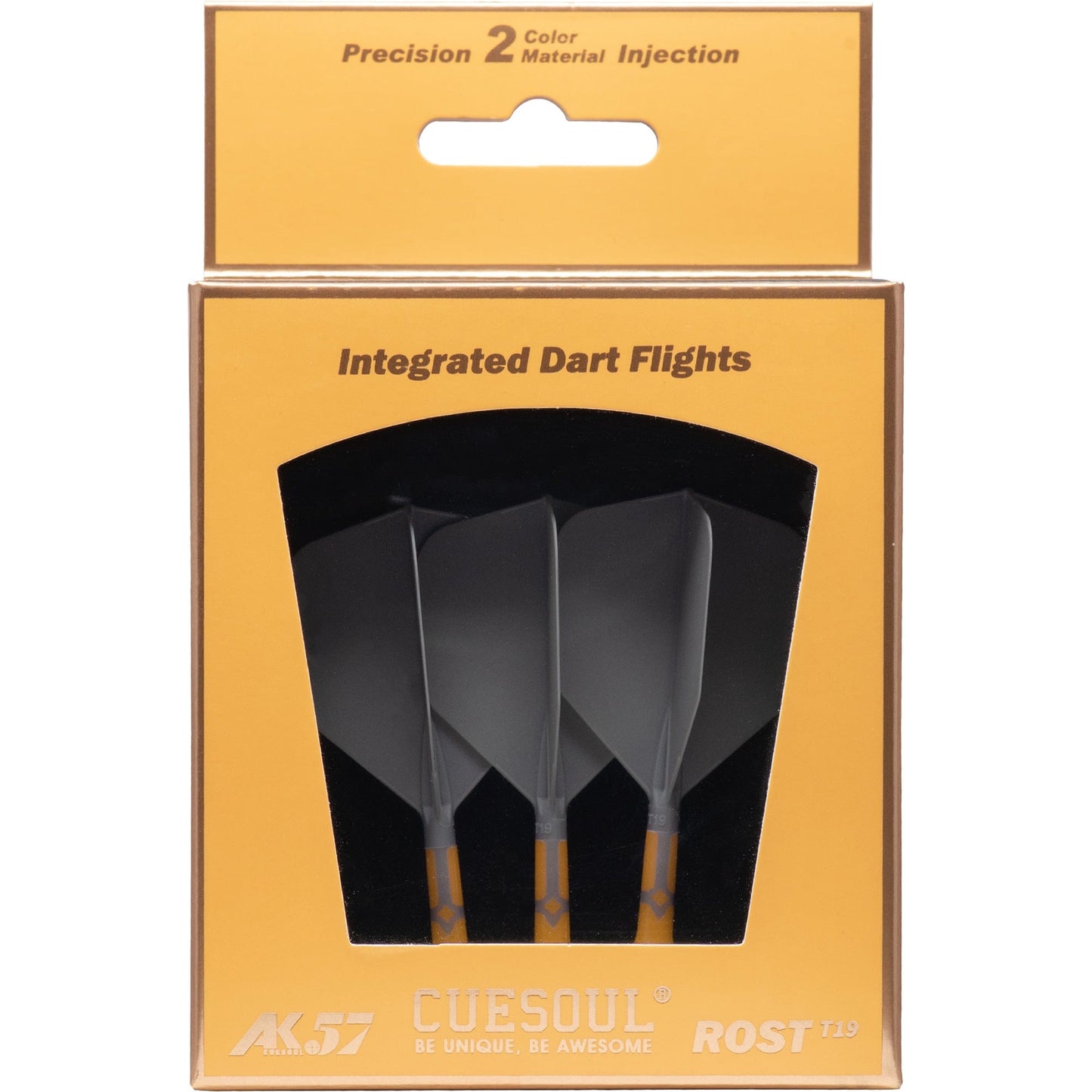 Cuesoul Rost T19 Integrated Dart Shaft and Flights - Big Wing - Yellow with Grey Flight