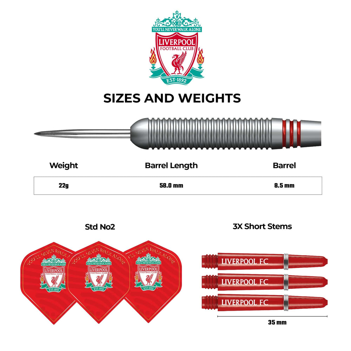 Liverpool FC Darts - Steel Tip Brass - Official Licensed - LFC - 22g 22g