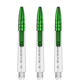 Mission Sabre Shafts - Polycarbonate Dart Stems - Clear - Green Top Tweenie Plus