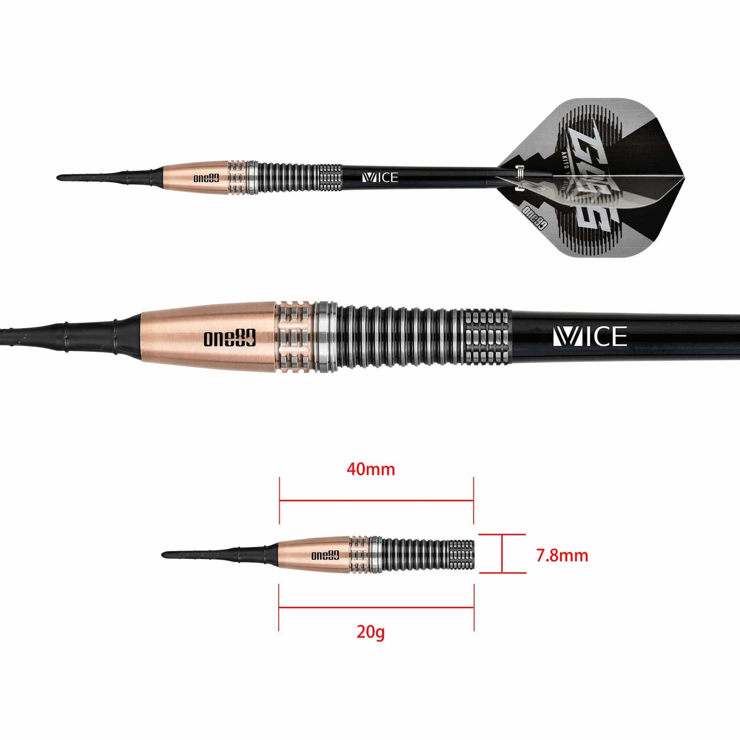 One80 Akito Yamagata Darts - Soft Tip - Guts - Signature Darts - Black & Gold 20g