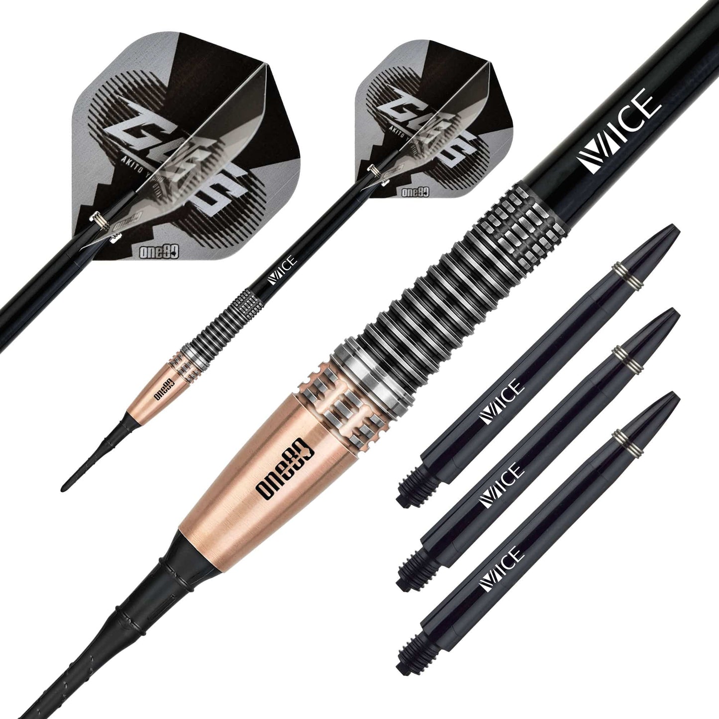 One80 Akito Yamagata Darts - Soft Tip - Guts - Signature Darts - Black & Gold 20g