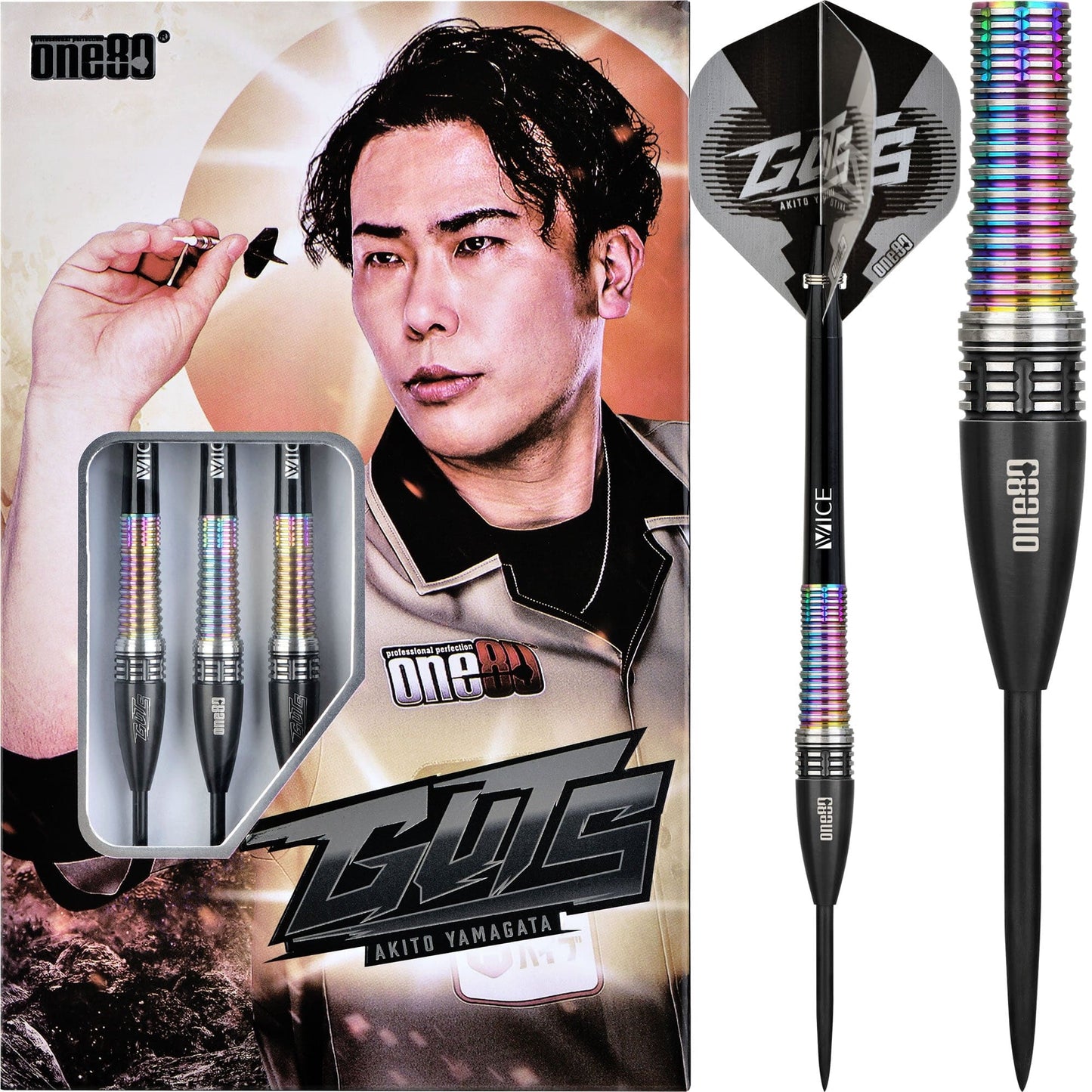 One80 Akito Yamagata Darts - Steel Tip - Guts - Signature Darts - Black & Chameleon 21g
