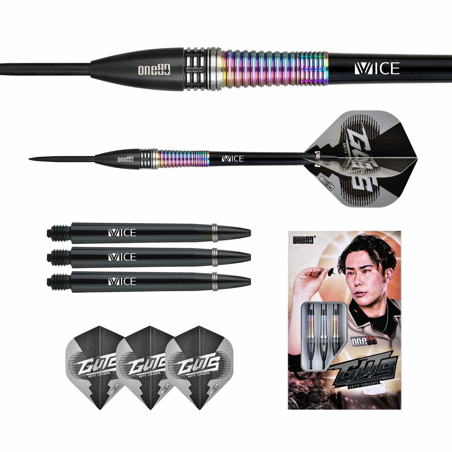 One80 Akito Yamagata Darts - Steel Tip - Guts - Signature Darts - Black & Chameleon 21g