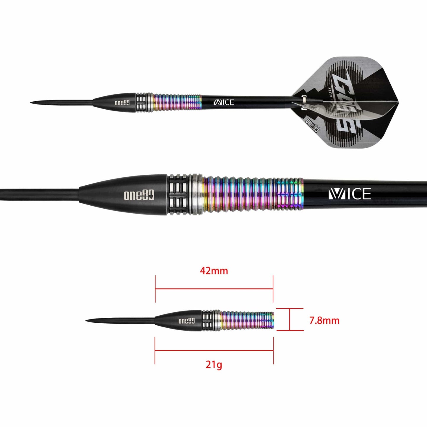 One80 Akito Yamagata Darts - Steel Tip - Guts - Signature Darts - Black & Chameleon 21g