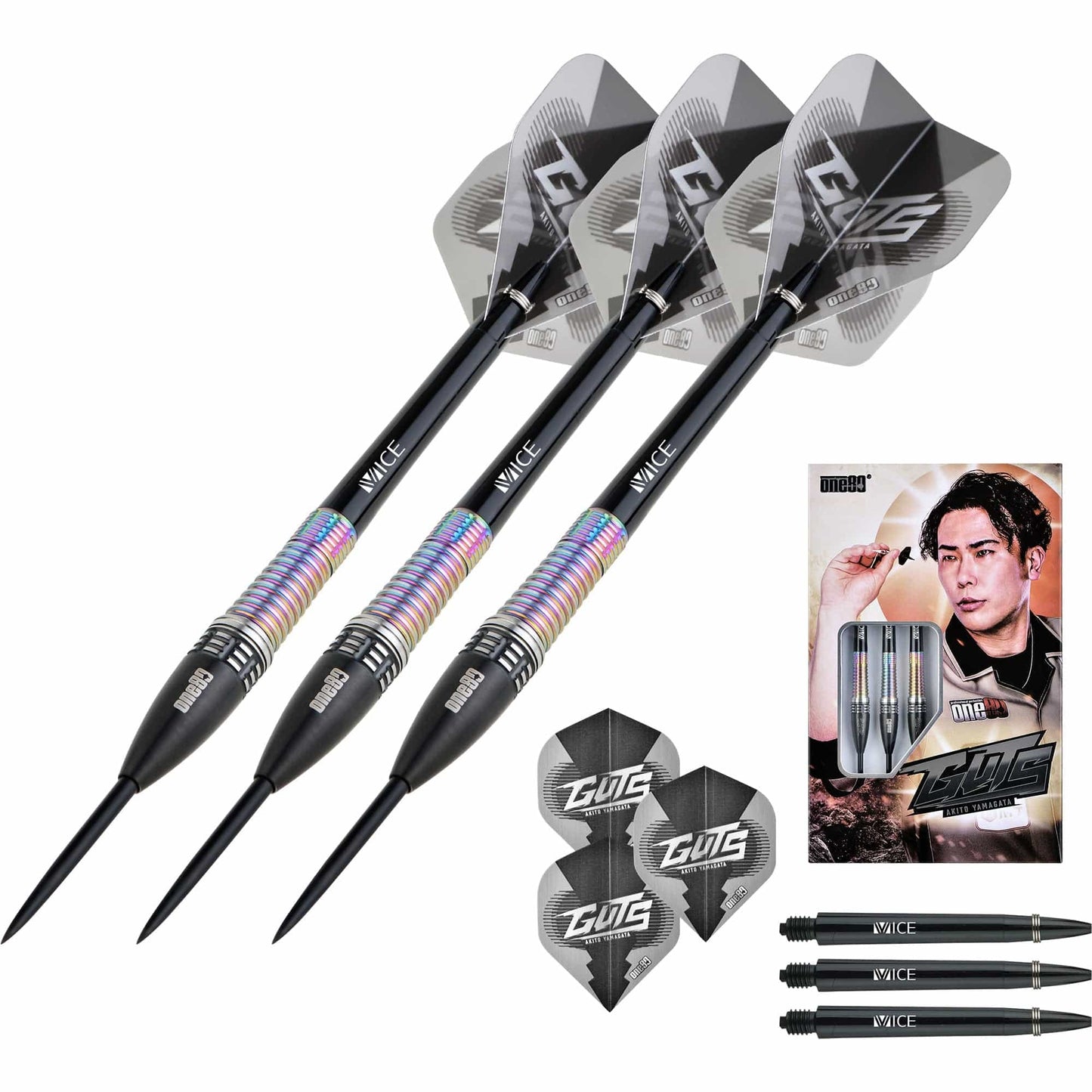 One80 Akito Yamagata Darts - Steel Tip - Guts - Signature Darts - Black & Chameleon 21g