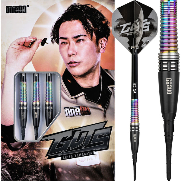 One80 Akito Yamagata Darts - Soft Tip - Guts - Signature Darts - Black & Chameleon