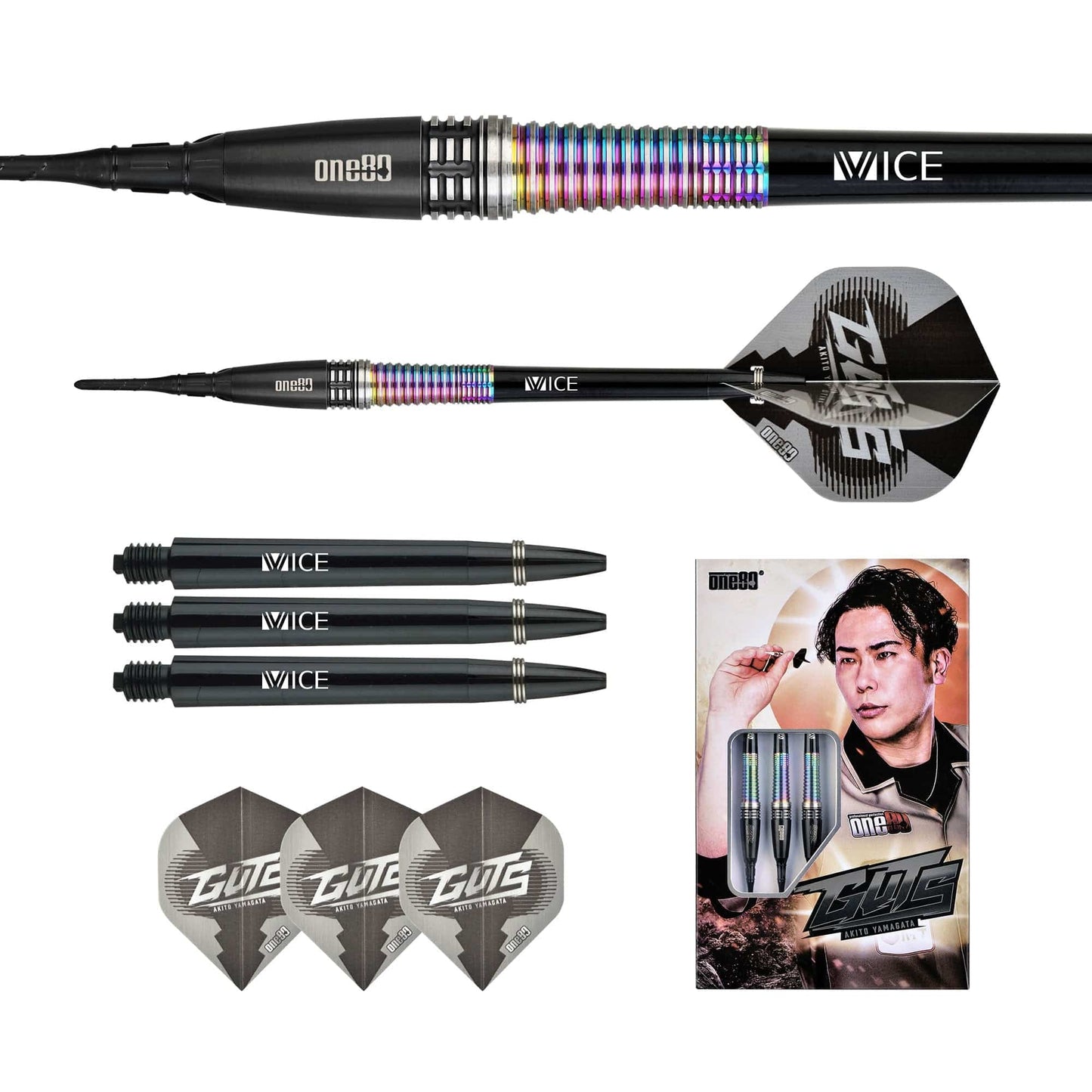 One80 Akito Yamagata Darts - Soft Tip - Guts - Signature Darts - Black & Chameleon 18g
