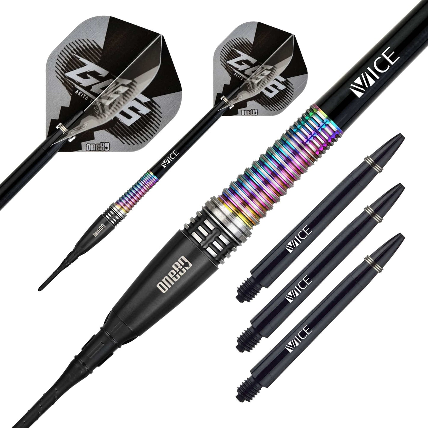 One80 Akito Yamagata Darts - Soft Tip - Guts - Signature Darts - Black & Chameleon 18g