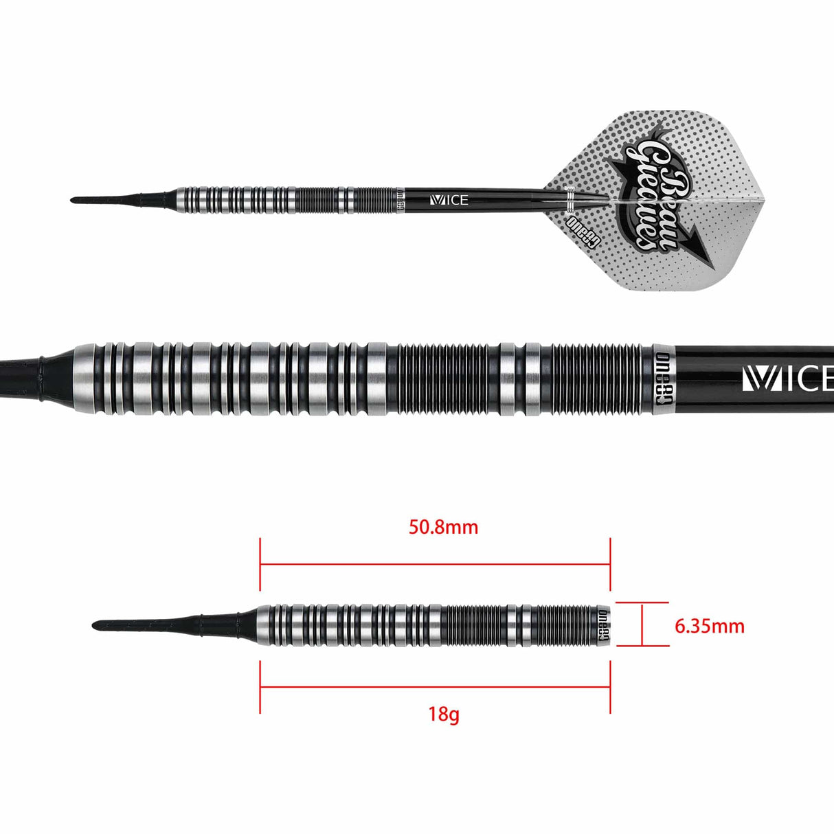 *One80 Beau Greaves Darts - Soft Tip - HD - Black & Silver