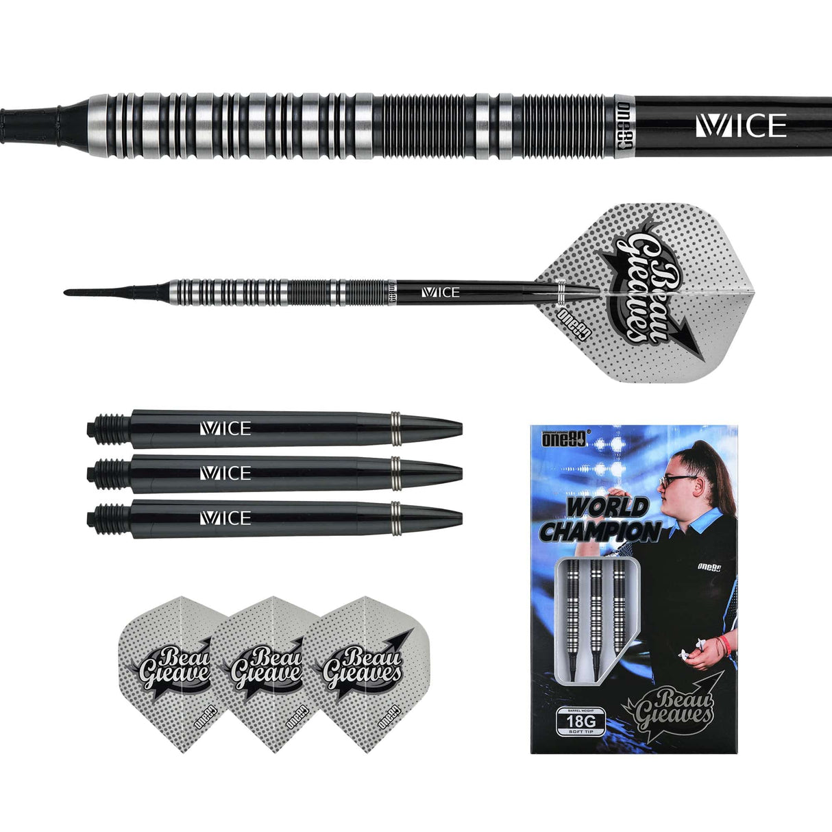 *One80 Beau Greaves Darts - Soft Tip - HD - Black & Silver