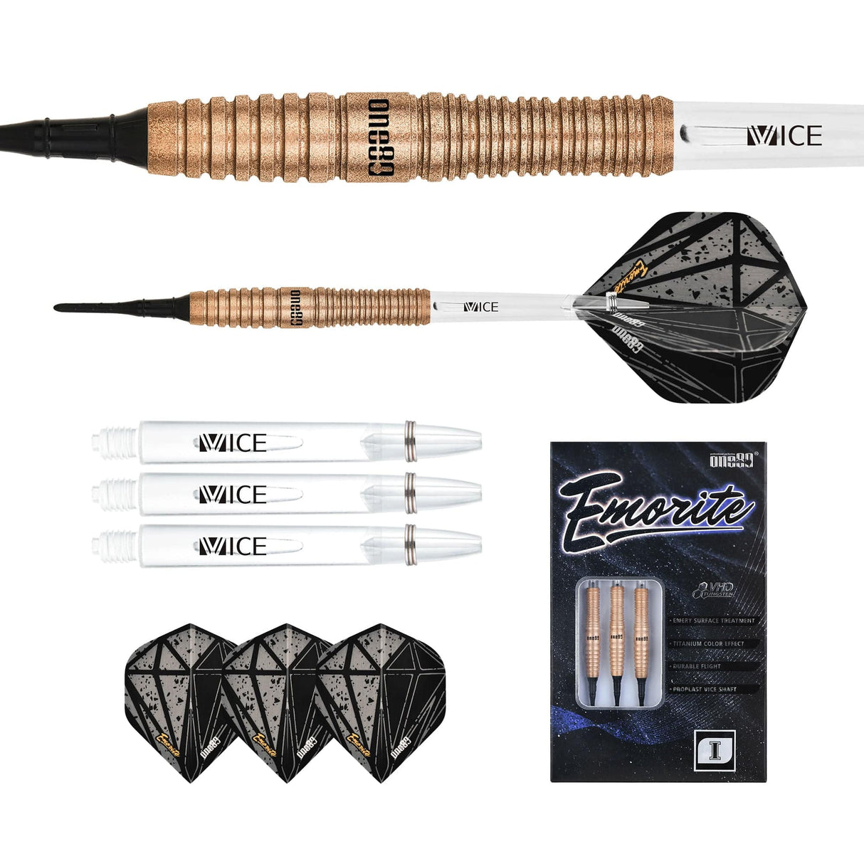 One80 Emorite 01 Darts - Soft Tip - 90% Tungsten - Rose Gold 20g