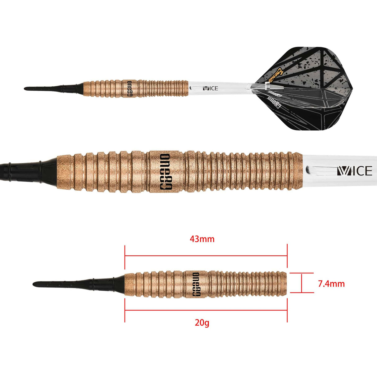One80 Emorite 01 Darts - Soft Tip - 90% Tungsten - Rose Gold 20g