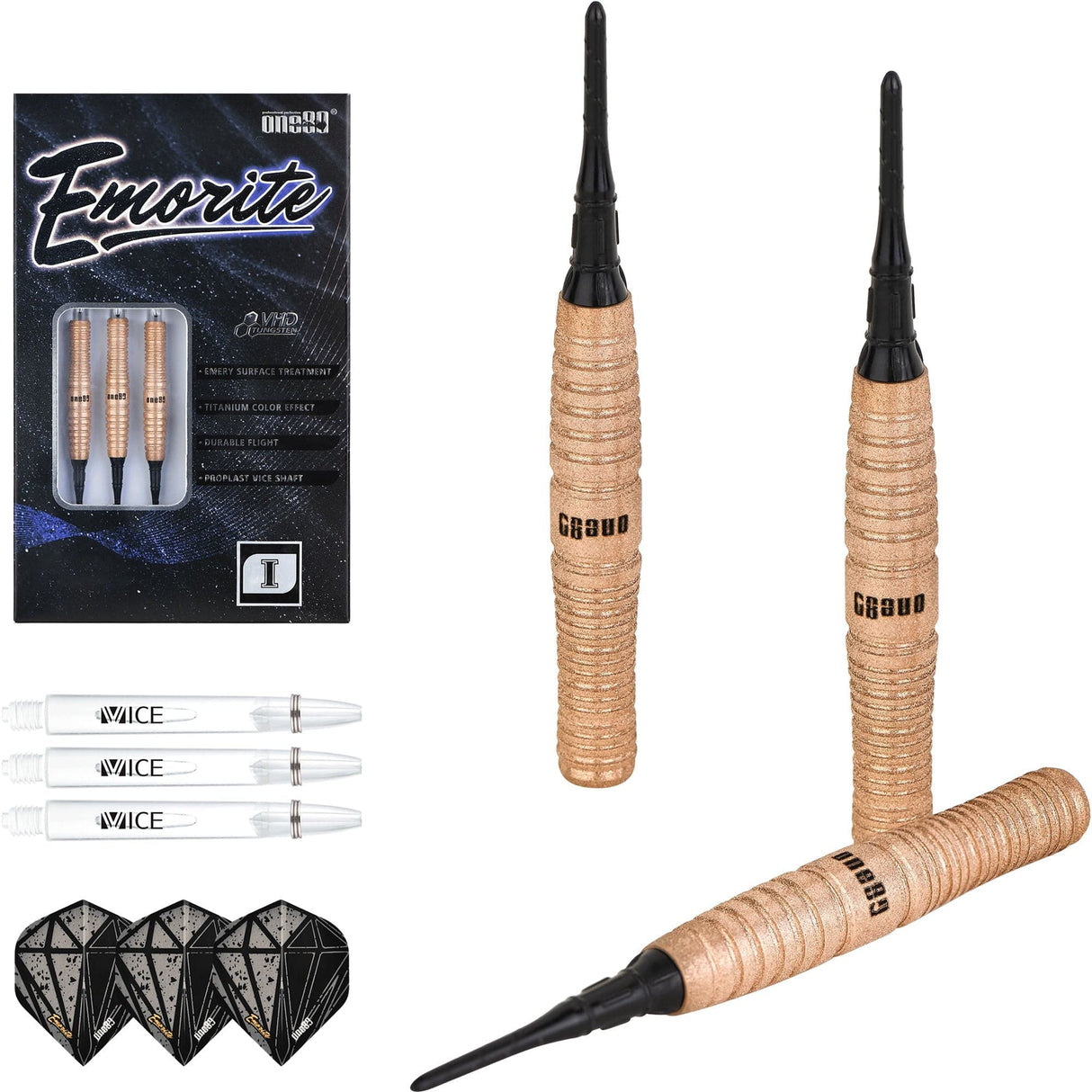 One80 Emorite 01 Darts - Soft Tip - 90% Tungsten - Rose Gold 20g