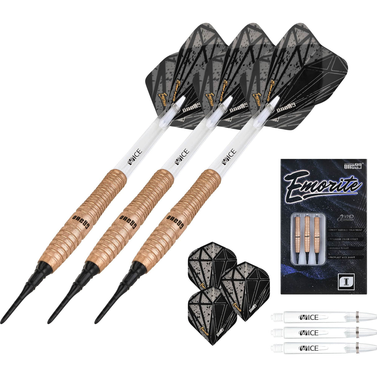 One80 Emorite 01 Darts - Soft Tip - 90% Tungsten - Rose Gold 20g