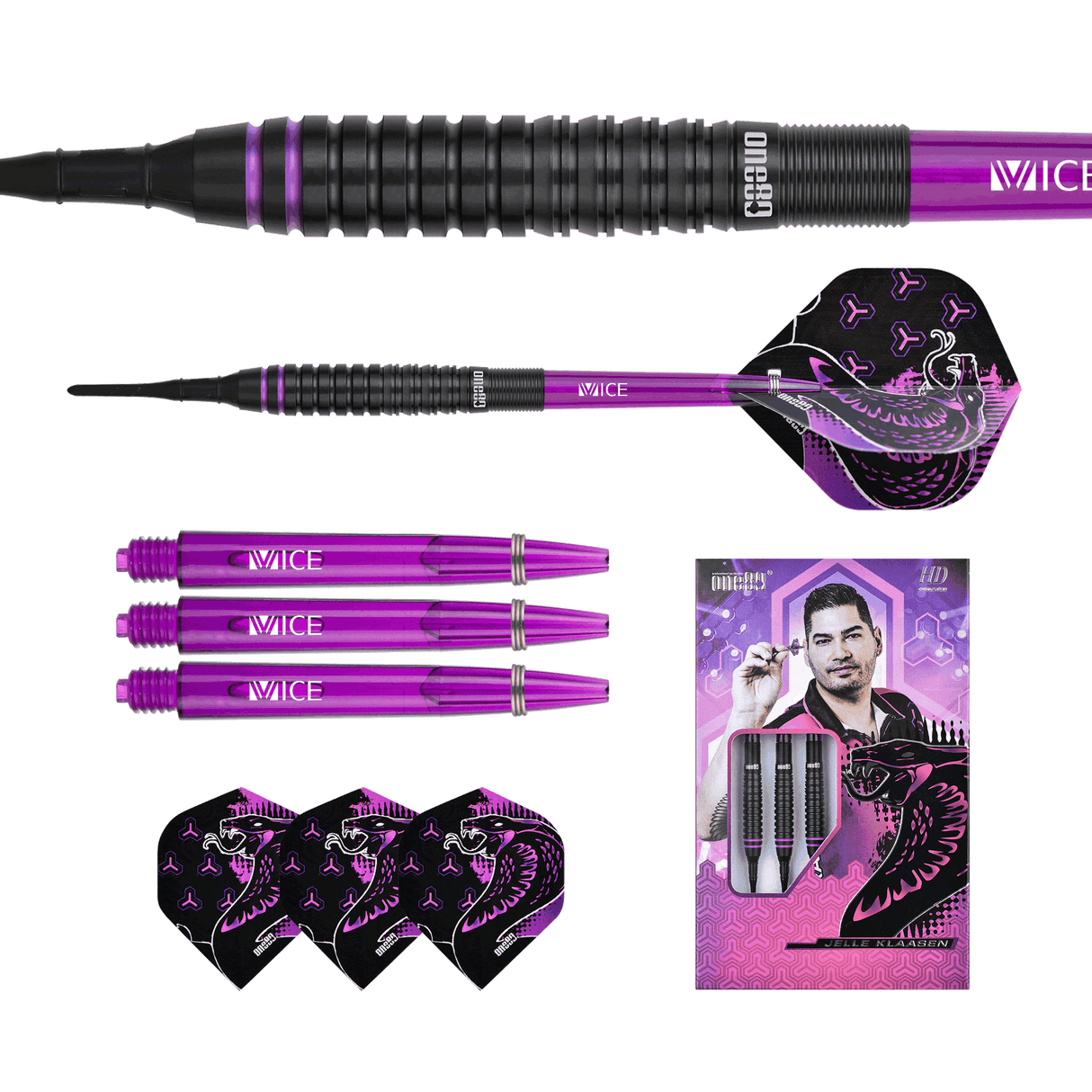 One80 Jelle Klaasen HD Darts - Soft Tip - The Cobra - Black 19g